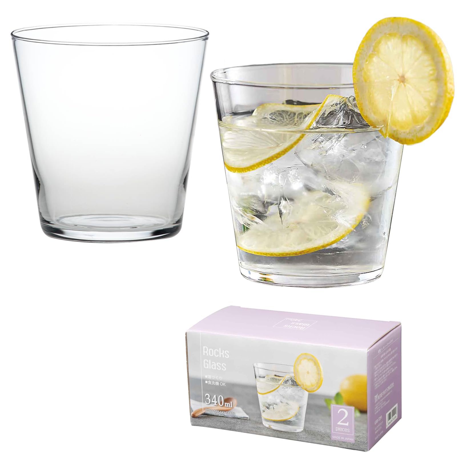Toyo Sasaki Glass, Whiskey Glass, Rock Glass, Thin Glass Set, 11.5 fl oz (340 ml), Set of 2, Rock Glass Set, Cup, Made in Japan, Dishwasher Safe G101-T291 : Home & Kitchen