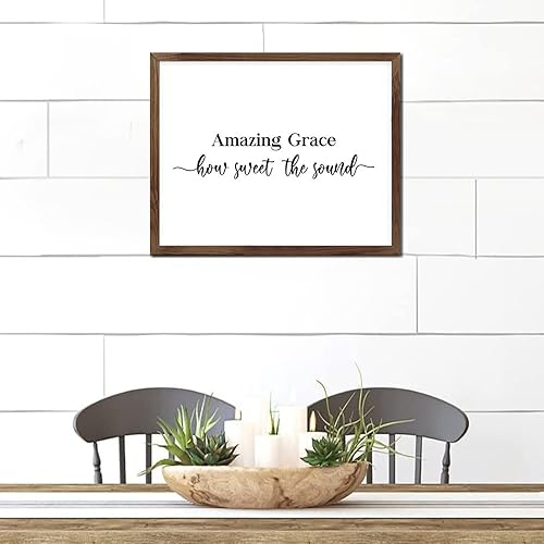 Miniatura 7 de Religious Quotes - Placa con marco de madera con citas inspiradoras, texto cristiano, frase asombrosa, Grace How Sweet the Sound, letrero enmarcado
