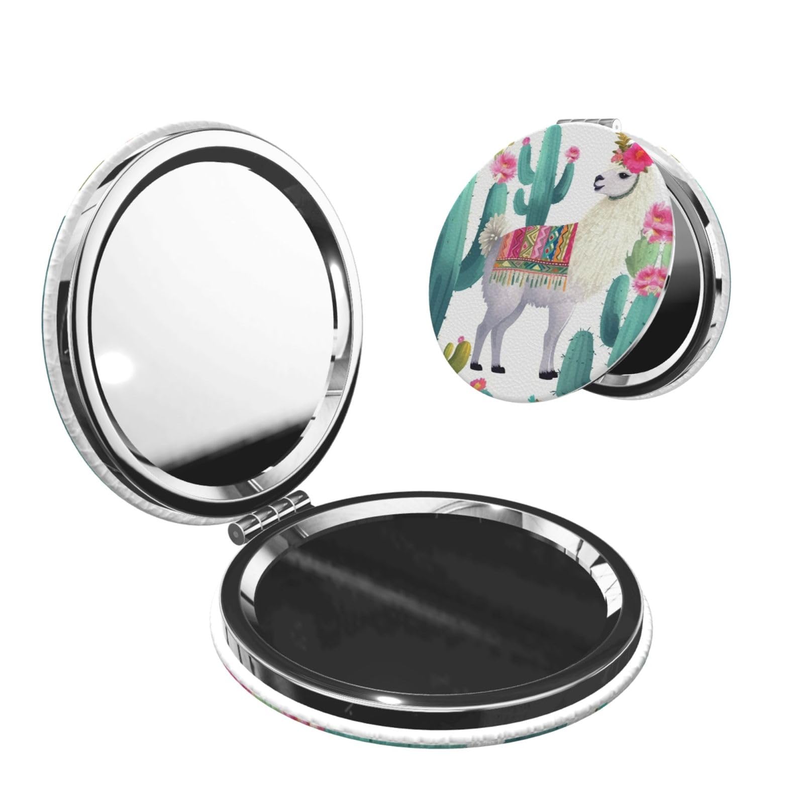 DWVTSLH Tropical Llama Alpaca Cactus Flower Compact Mirror for Purse, Double-Sided 2X/1X Magnifying Mirror for Women Men, Travel Makeup Mirror for Handbag, Handheld Vanity Mirror for Gift