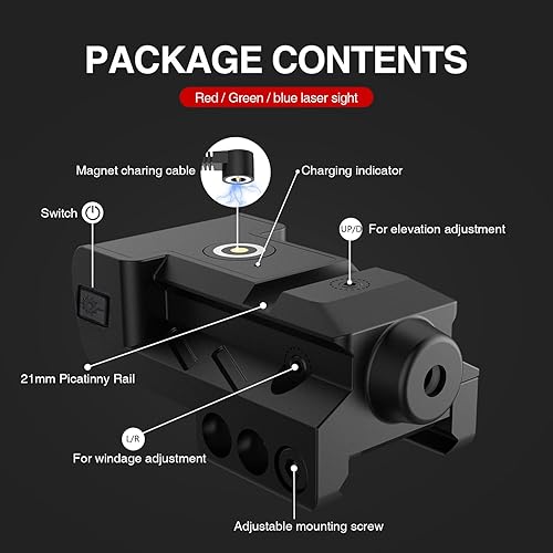 Miniatura 7 de SOLOFISH Vigas de perfil bajo para armas, haz magnético recargable verde, azul, rojo para pistola y rifle de pistola, mira de punto verde a prueba