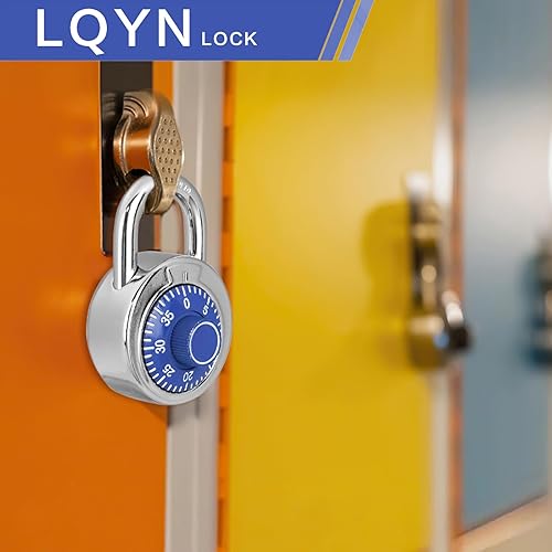 Miniatura 4 de Cerradura de combinación, cerradura de combinación LQYN de esfera estándar, paquete de 8 placa giratoria azul, 2 pulgadas de ancho, combinación fija