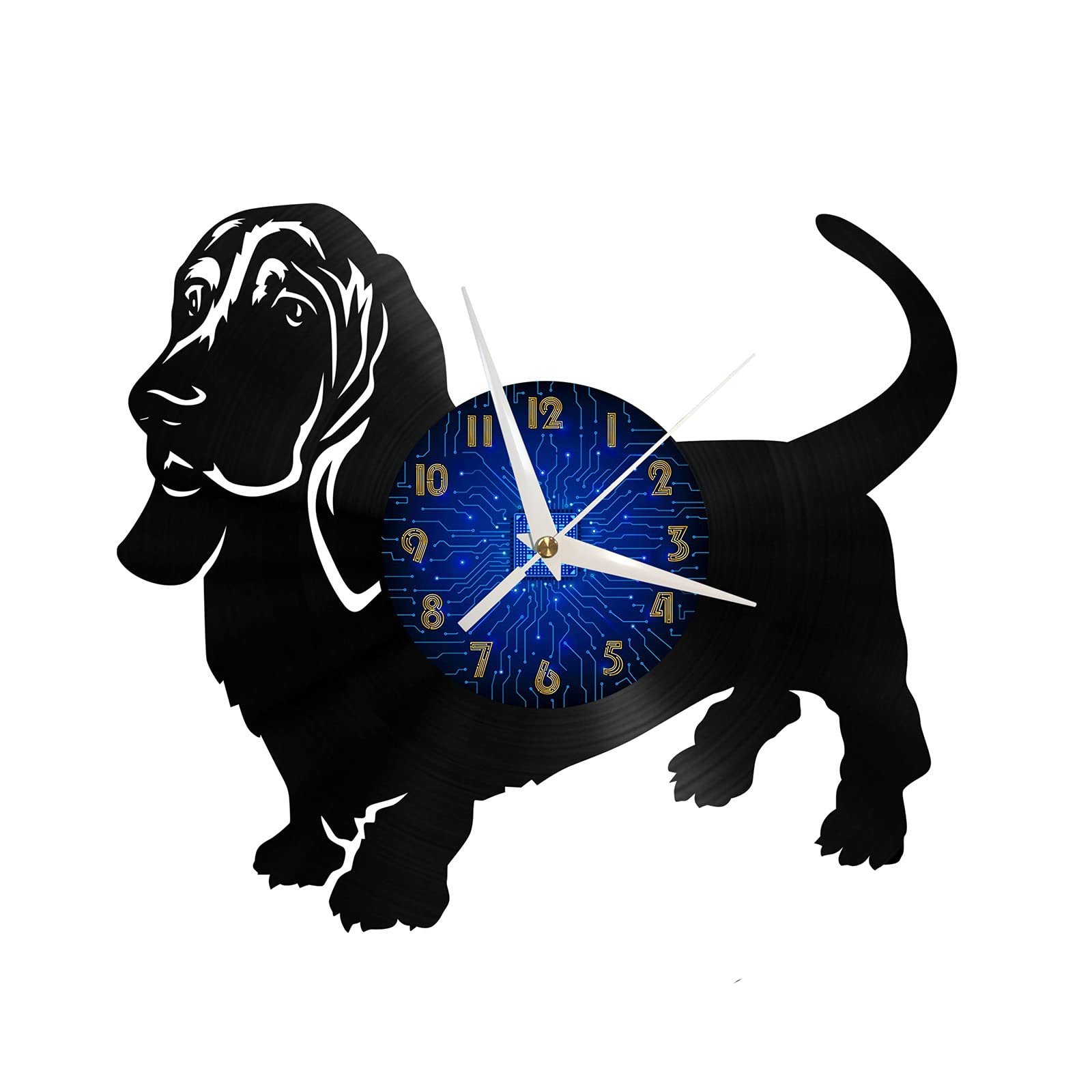Horloge Murale en Vinyle Teckel Grand Format Silencieuse pour Mur Vide Salon