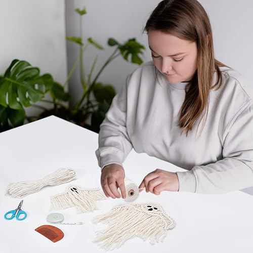 Miniatura 5 de Juego de 4 piezas de macramé fantasma de macramé, adorno de macramé gótico para Halloween, decoración de fiesta de Halloween, kit de macramé