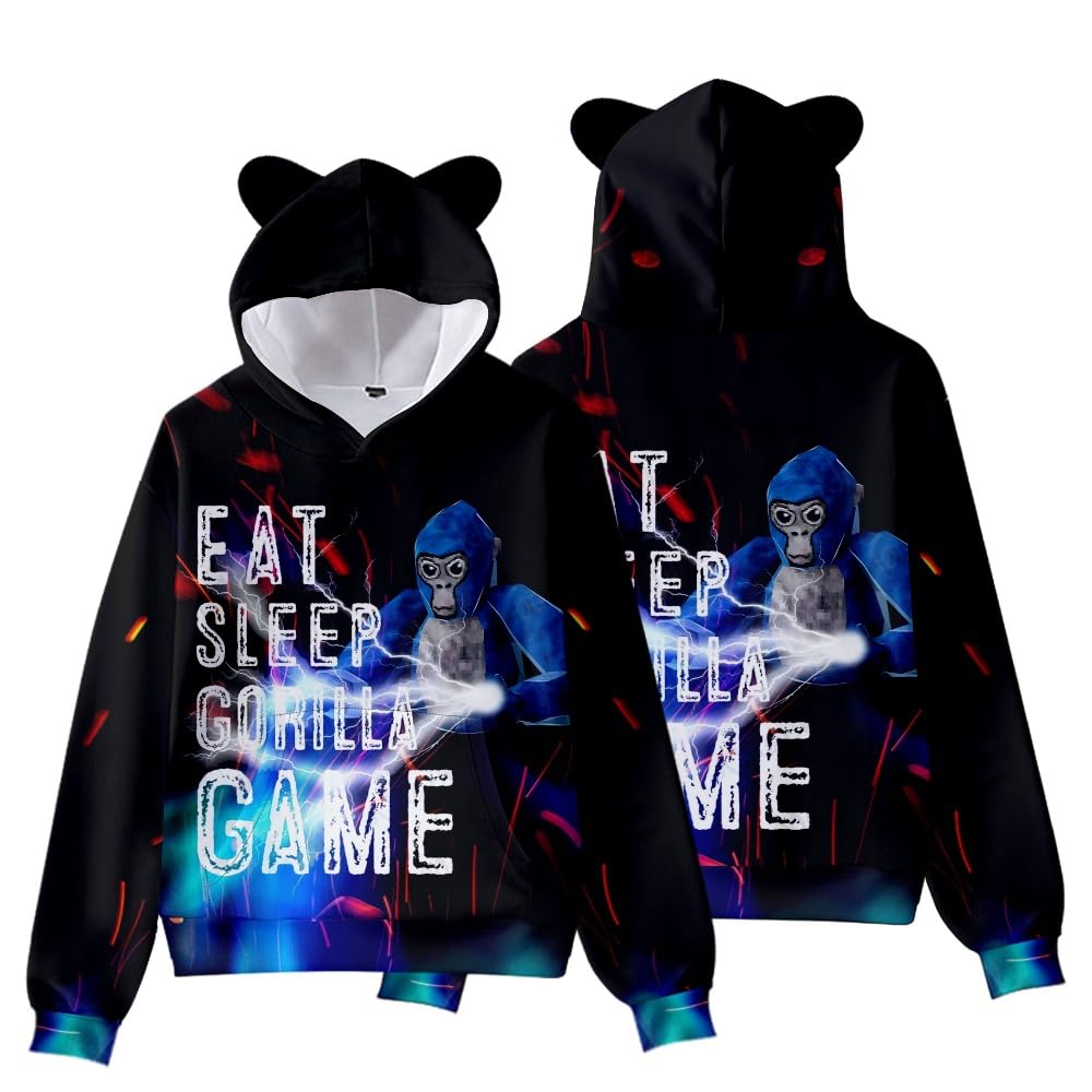 CLJKU Kids Gorilla Tag Character Group Cat Ear Hoodie Boys Gorilla Tag 3D Figure Printed Sweatshirt for Fans Gift (04,11-12years)