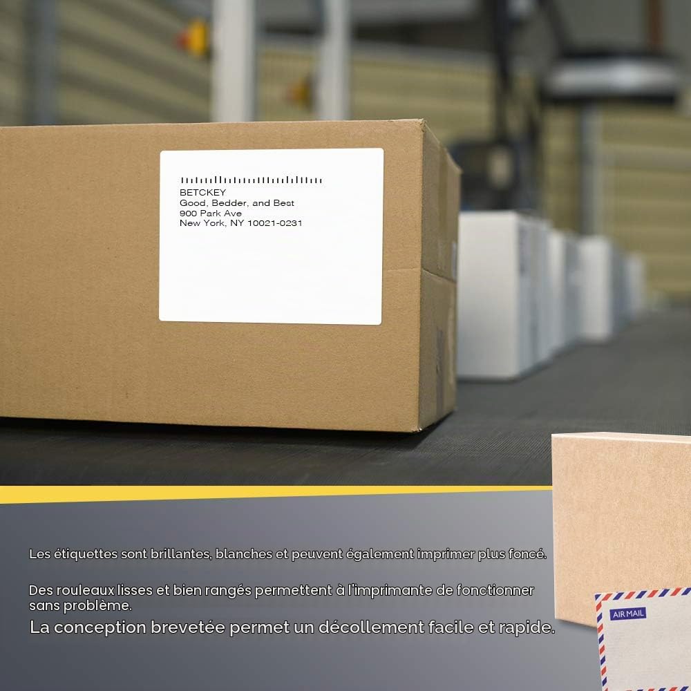 BETCKEY - 102mm x 127mm(4 in x 5 in) Perforées Étiquettes Thermiques pour Expédition de Grande Taille et Usage Multiple Compatible avec les imprimantes Zebra et autres [10 Rouleaux/3500 Étiquettes]