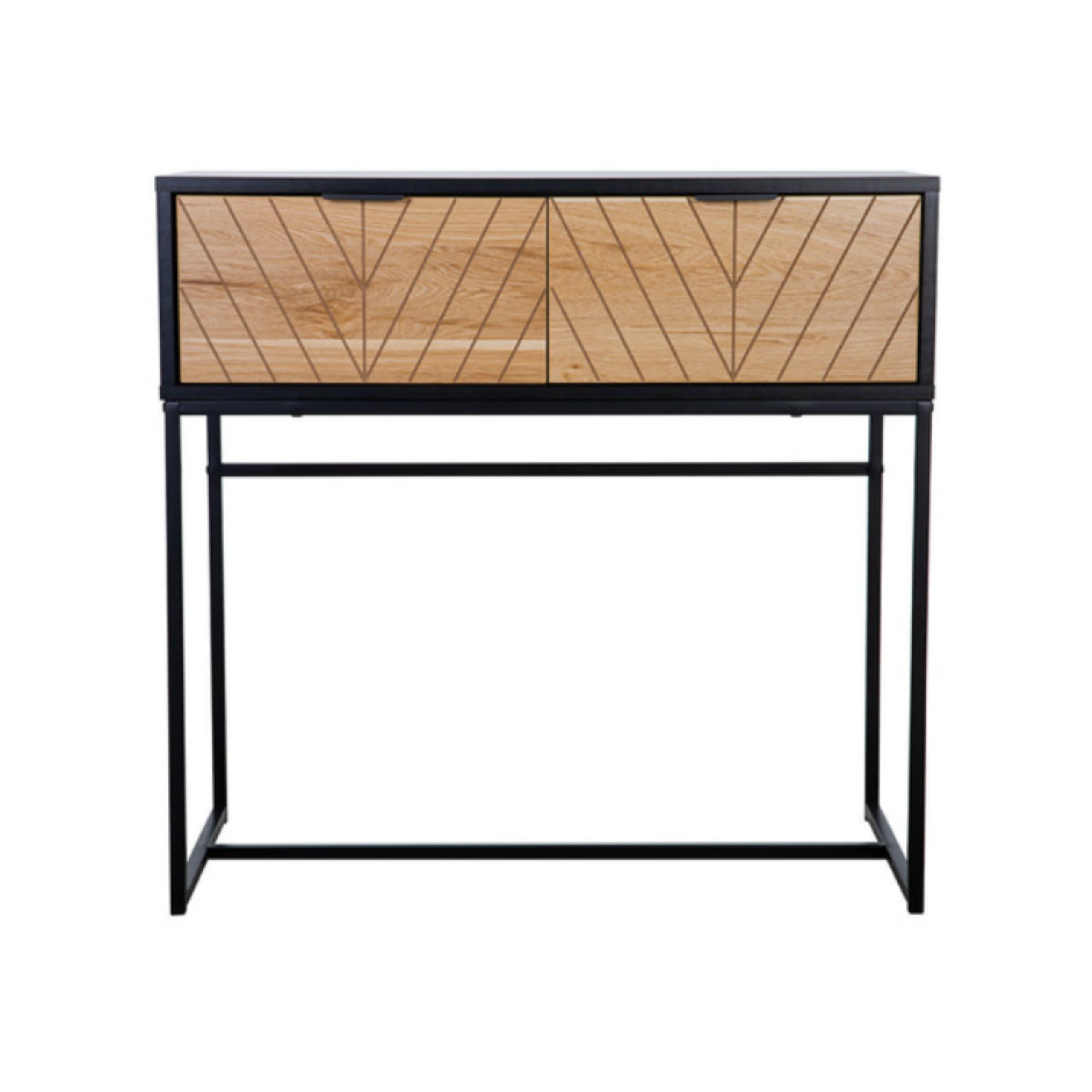 Console nera con frontale a spina di pesce rovere