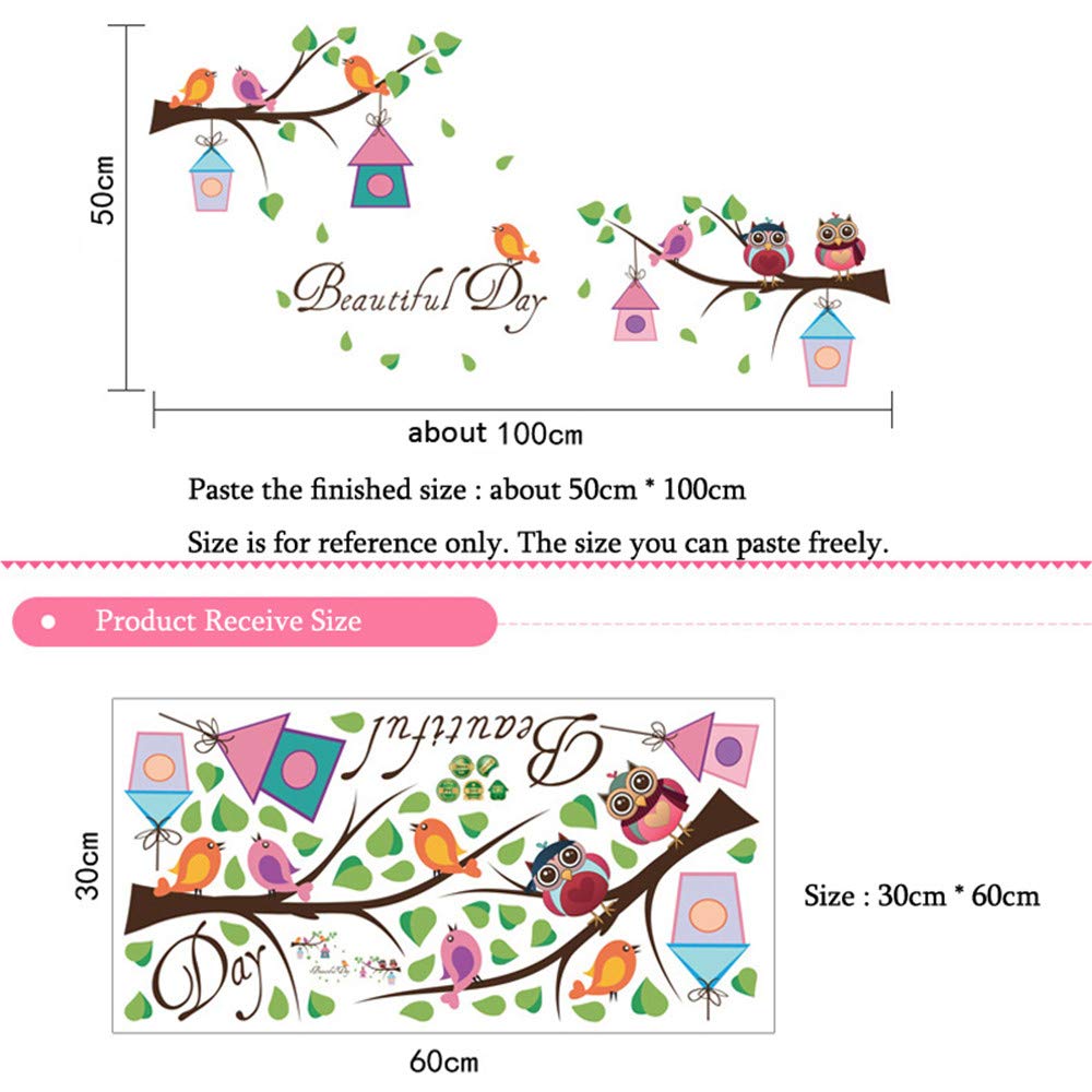 1 PACK,Cartone Animato Fai Da Te Animale Albero Gufo Adesivi Murali Uccelli Rami Vinile Per Bambini Decorazioni Per La Casa Murale Adesivi Decalcomania Smontabile Sul Muro