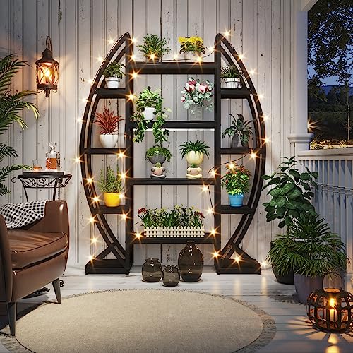 Image of Tribesigns Curved Plant Stand Indoor, 8 Tiered Large Metal Plant Shelf, 69 inch Tall Industrial Flower Pot Stand Display Rack for Indoor Living Room, Balcony, Patio (Black)
