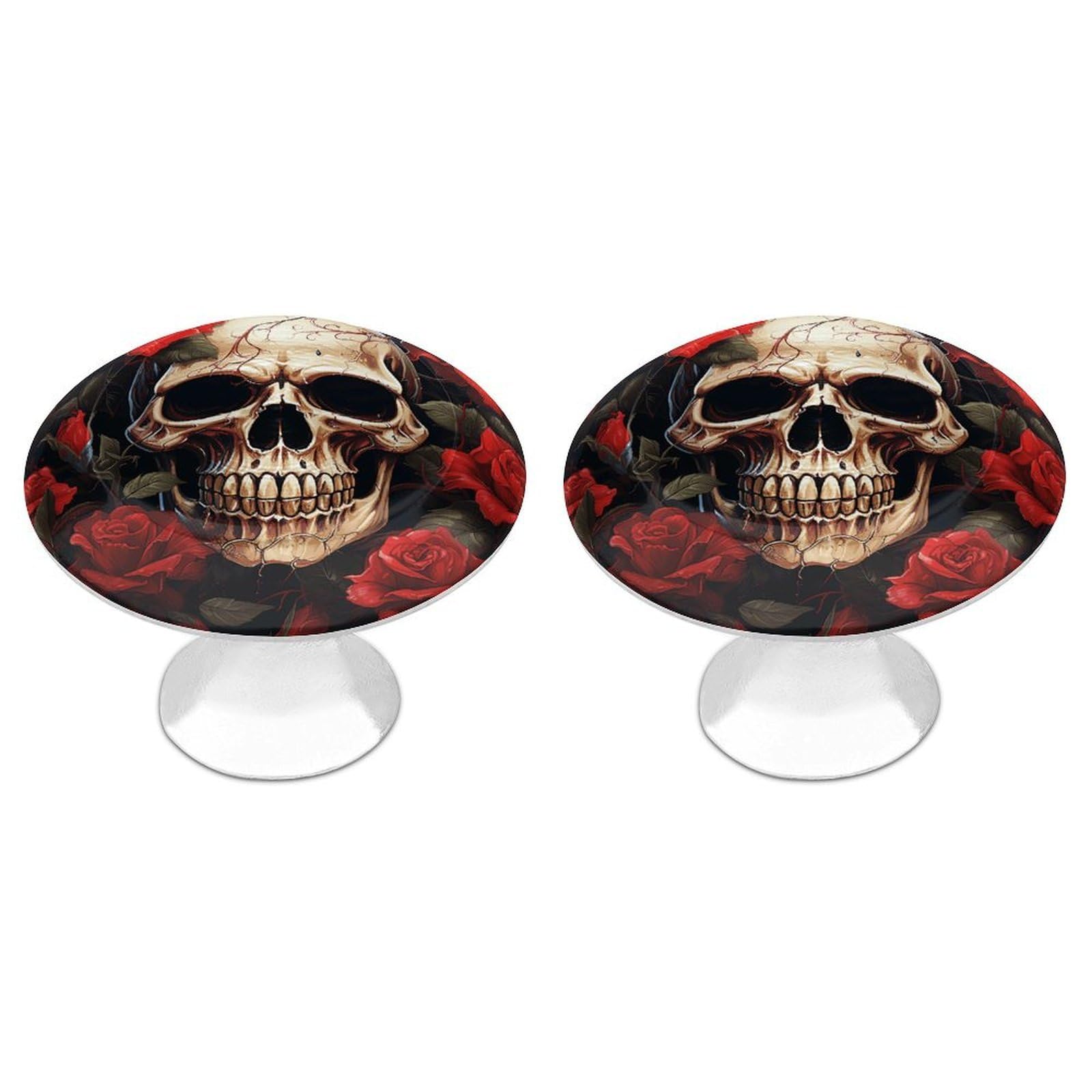 Vstadank Style Skull Rose-Red Cabinet Knobs Round Wardrobe Pulls Simple Drawer Handles With Screw Aluminum Alloy Closet Door Pull Modern Cabinet Hardware For Dresser Drawers 2 Pack