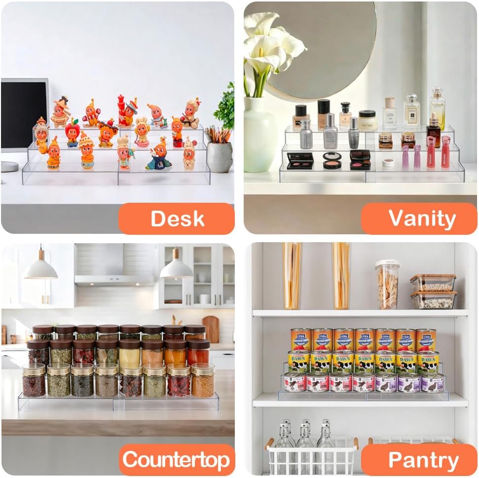 Expandable 3-layer transparent acrylic spice rack manager, adjustable spice storage rack, versatile, suitable for countertops, kitchens, bathrooms, and study rooms