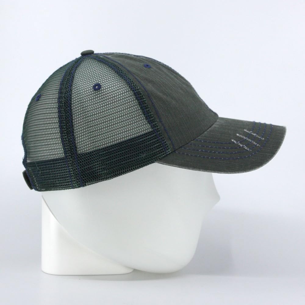 The Vintage Year Distressed Herringbone Cotton Low Profile Mesh Adjustable Trucker Baseball Cap - Image 3