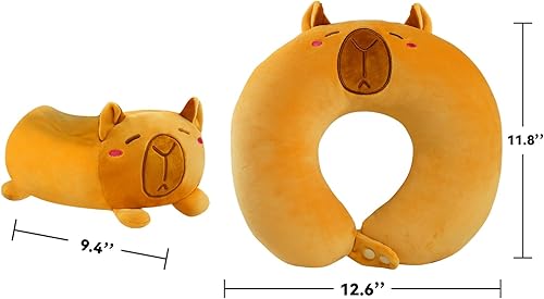 Miniatura 2 de KUUKO Waterbound Capybara - Almohada de cuello para niños, compañero de viaje 2 en 1, almohada suave en forma de U para niñas, bonito diseño de