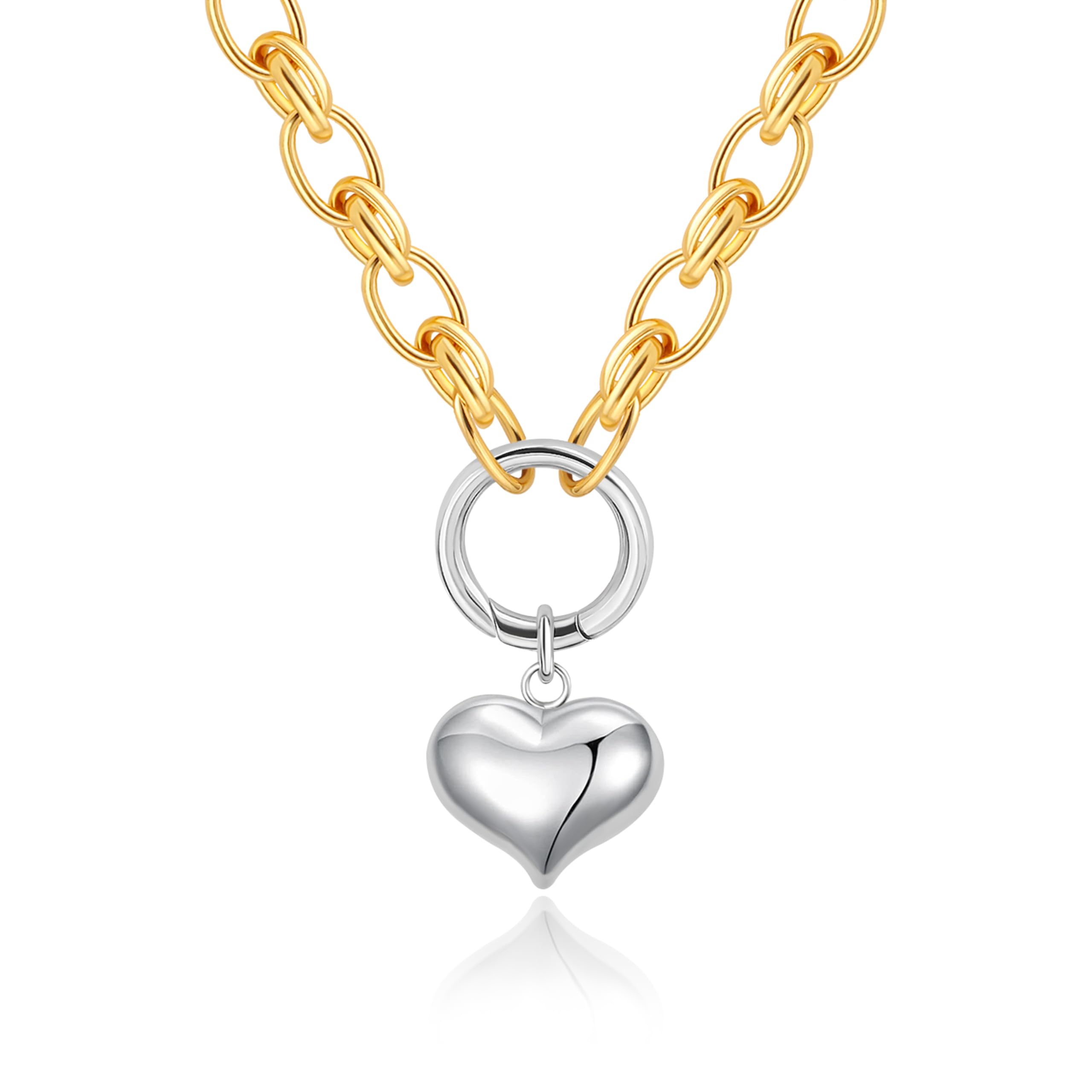 Aobei Pearl18K Gold Moon Star Lion Evil Eye Love Heart Cross Pendant Necklace Medallion Paperclip Chian Choker Layering Jewery for Women