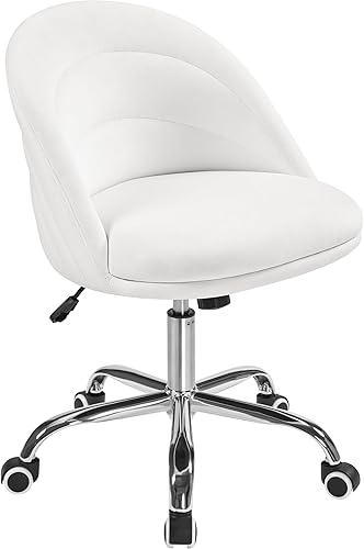Miniatura 10 de Yaheetech Linda silla de escritorio de terciopelo sin brazos, ajustable, cómoda, suave, giratoria, con ruedas para oficina en casa, sala de estar,