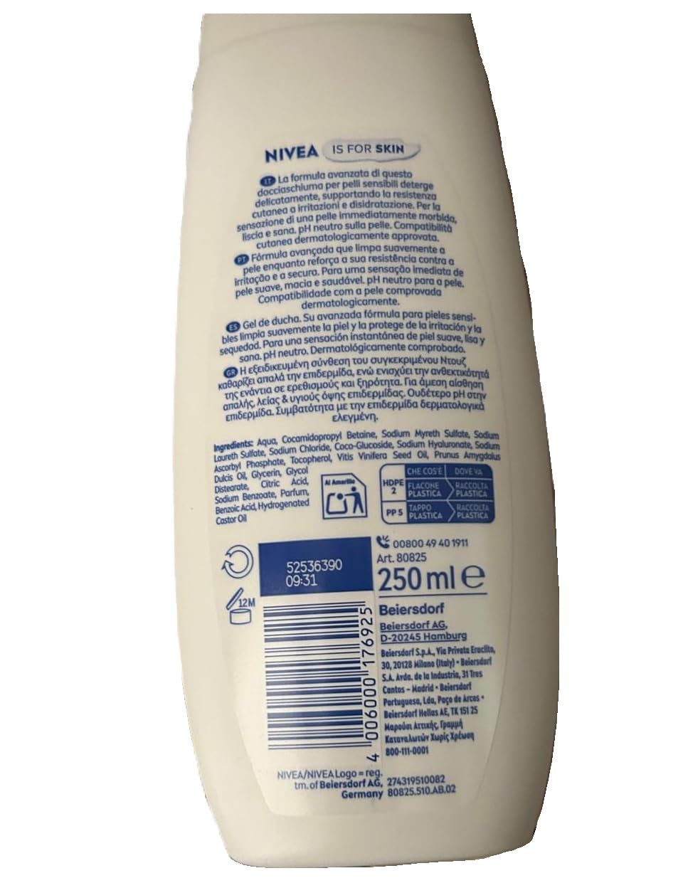 NIVEA żel pod prysznic do skóry wrażliwej z kwasem hialuronowym i witaminą E – Derma Control Restore – 250 ml