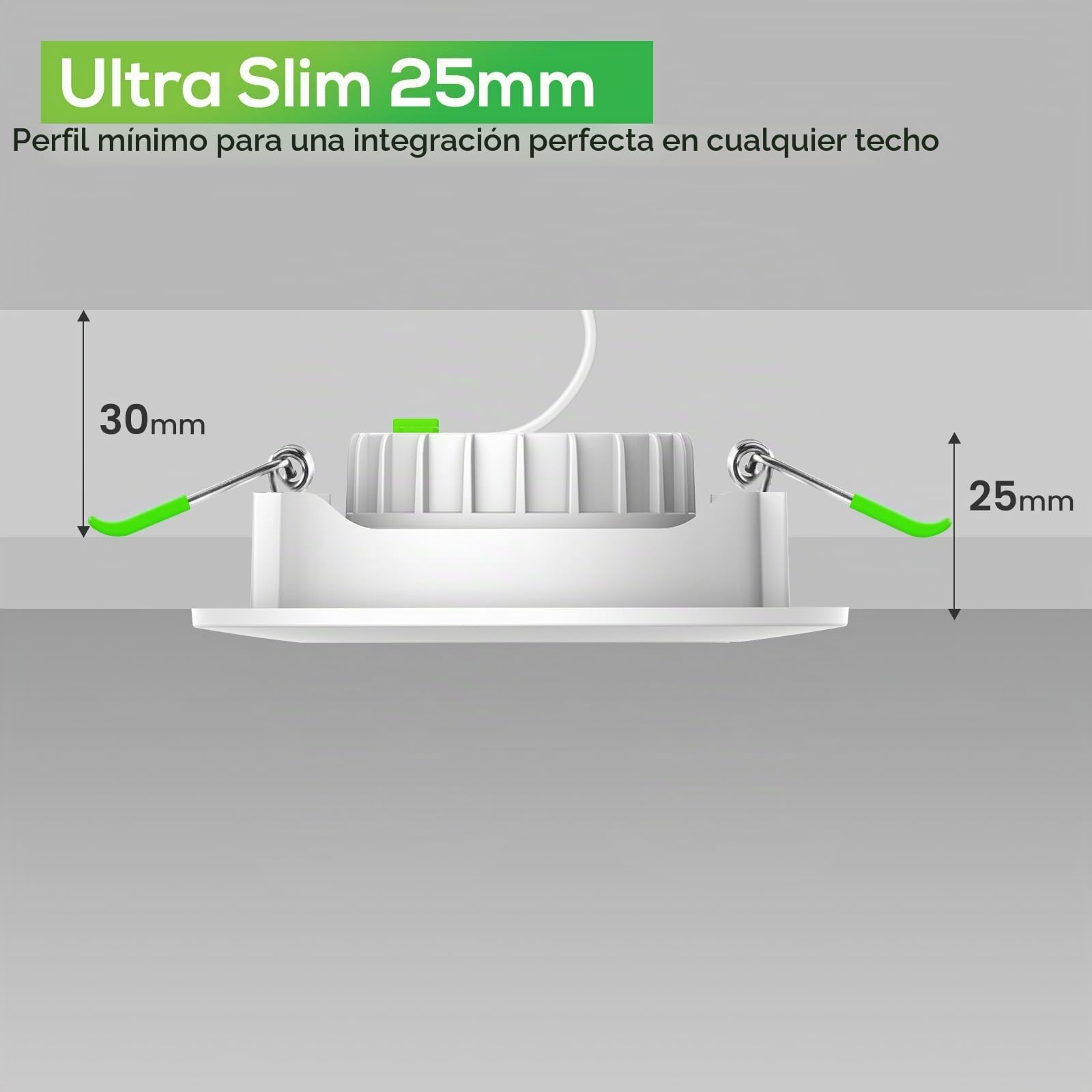 CLAR - Focos LED Interior Techo, Módulo LED Ultra Plano Regulable 6W, Seleccionador de tonalidad, Ajustable 38º, Bkanco(Pack 10)