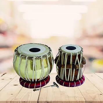 Brass Tabla Set Musical Tabla with Carry Bag, Cushion and Cover Mango wood Dayan with Gaddi, Hammer, Dayan & Bayan Covers