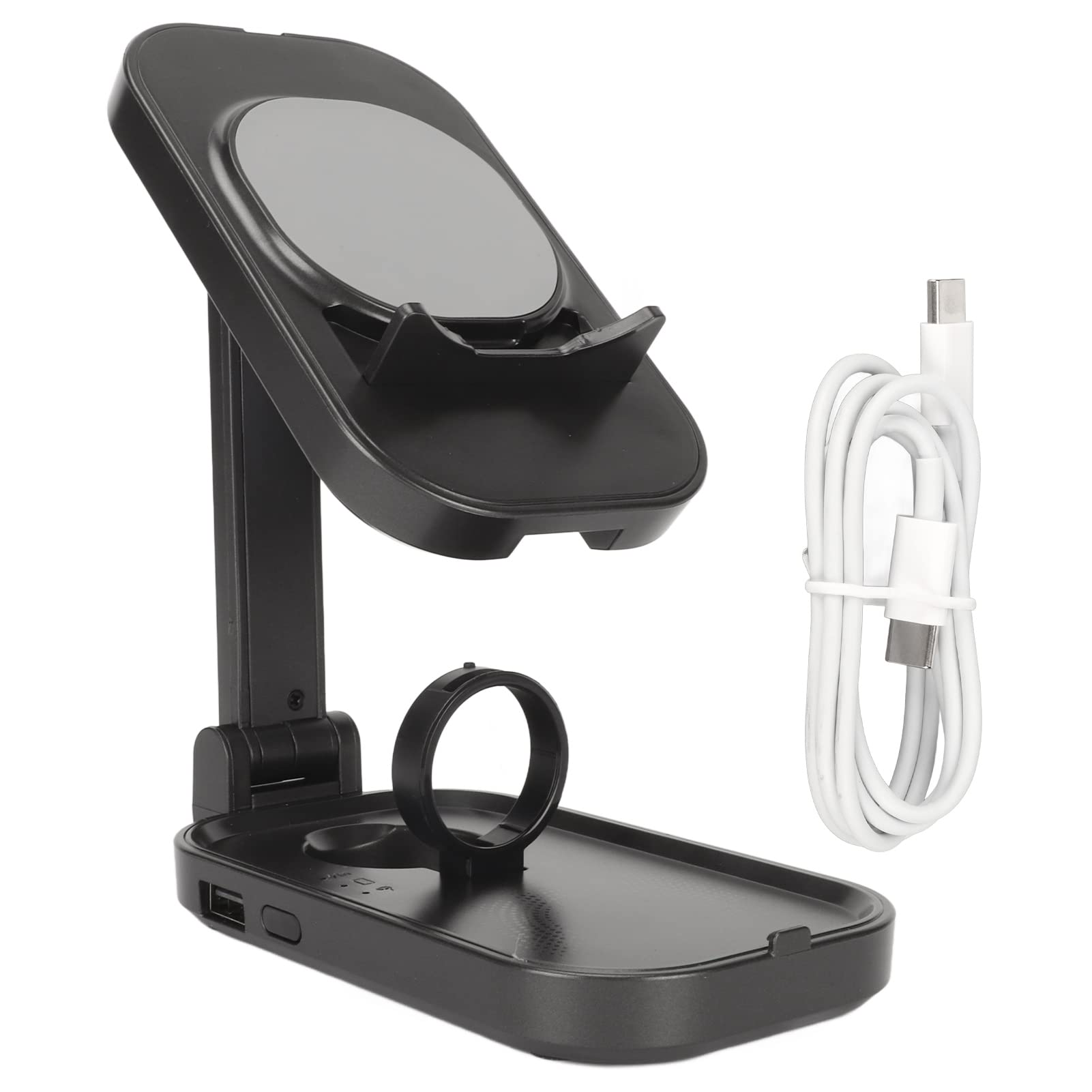 Cuifati Soporte de Cargador Inalámbrico Magnético Plegable 4 en 1 con Lámpara Nocturna, Estación de Carga Rápida de 20 W, Base de Viaje para 14 13 12, Cargador Compacto para Teléfono de Escritorio