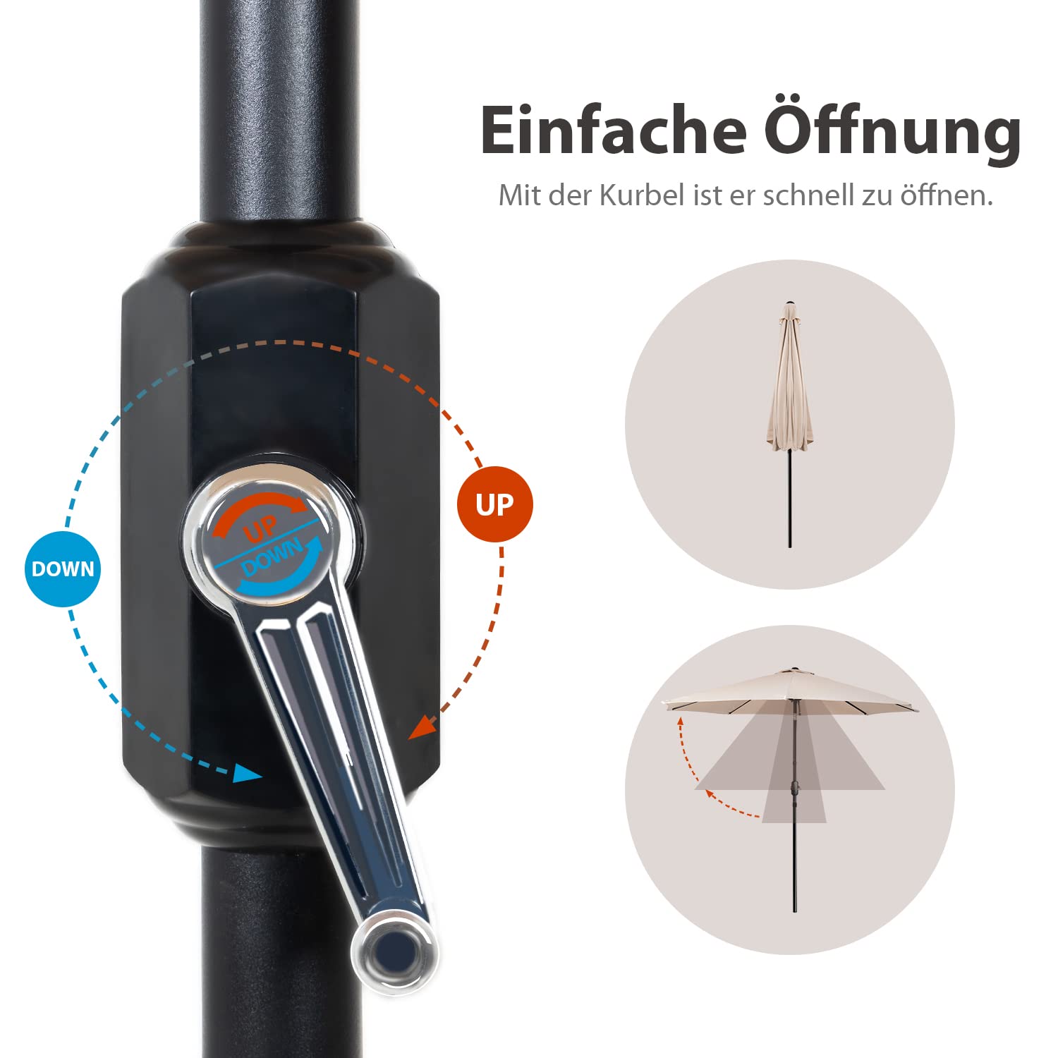 Fullwatt Sonnenschirm, Sonnenschirm Balkon, 300cm Marktschirm Gartenschirm Rund Sonnenschutz UV Schutz 50+