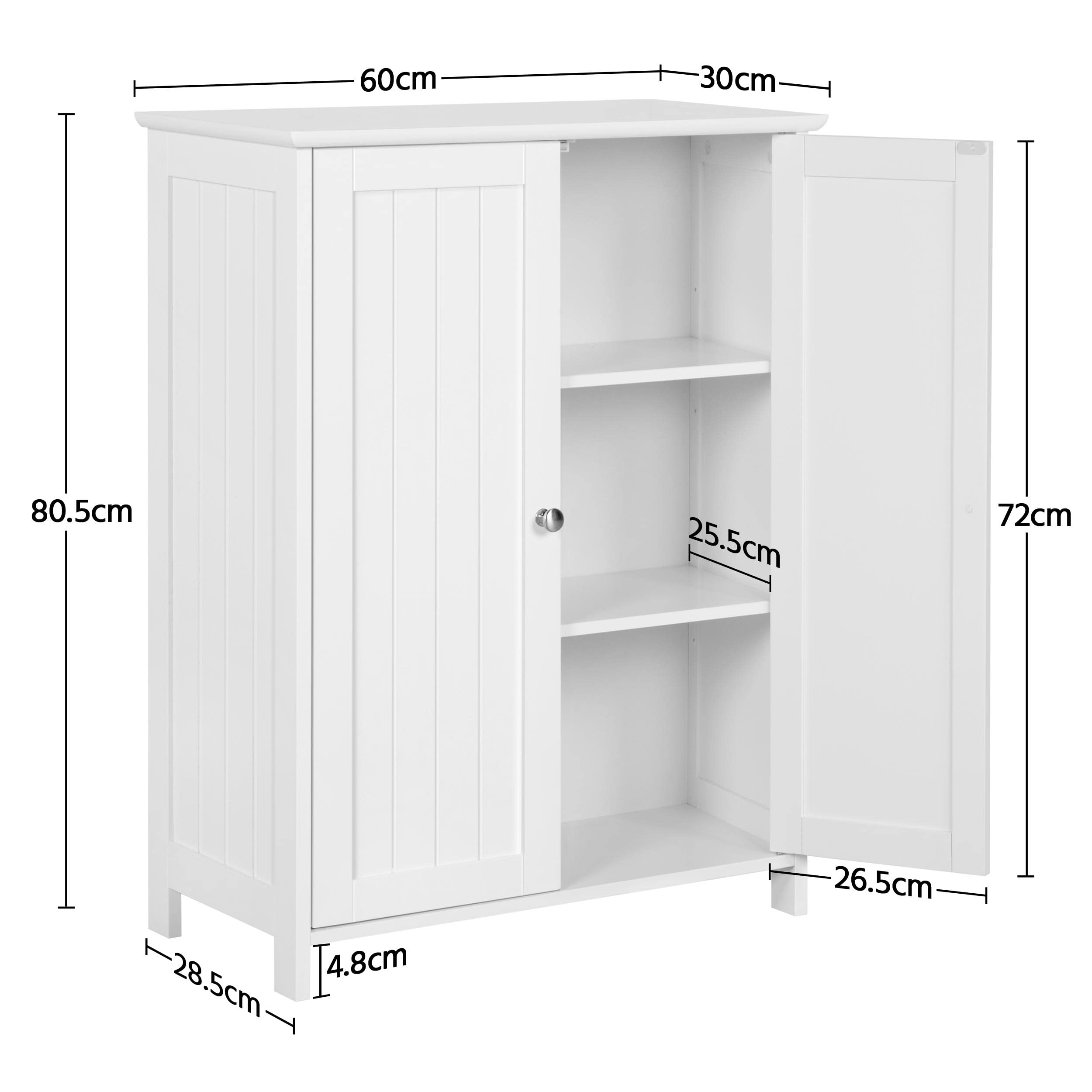 Yaheetech Mobile da Bagno Mobiletto da Terra Autoportante Armadietto con 2 Ante e Ripiani Regolabili da Cucina Soggiorno Corridoio Ingresso 60 x 30 x 80,5 cm Bianco