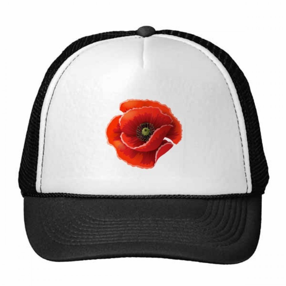 Gorra de béisbol de malla ajustable con amapolas rojas de nylon para niños 5