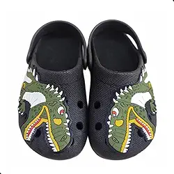Babuche Infantil Menino T-Rex Dinossauro Estampado, Sandália Anatômica com Solado Antiderrapante, Confortável, Leve e Flexível, Calce Fácil