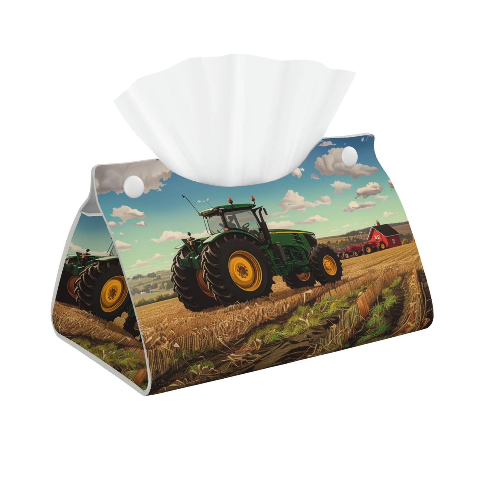 Tractor farm Print Tissue Box Cover Foldable Tissue Storage Box Leather Tissue Cube Box Holder for Living Room Bedroom Office Car Home Decor