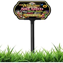 Welcome She Shed Garden Sign, 10x5 Inch Metal Yard Decor with Stake