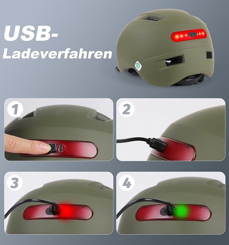 KINGLEAD Kerékpáros Sisak USB Tölthető Első-Hátsó Lámpával, 5 Világítási Mód, Könnyű Felnőtt Bukósisak Roller, E-Bike és Országúti Kerékpár