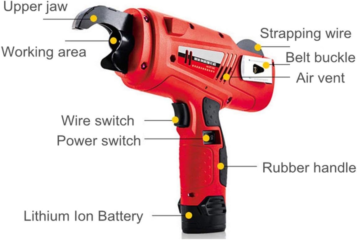 Rebar Tier Tying Machine 12V Automatic Steel Bar Tying Machine Building Tools Handheld Electric Tying Tools Steel Strapping 8-34mm with 2 Rolls of Tying Wires & 2 Battery