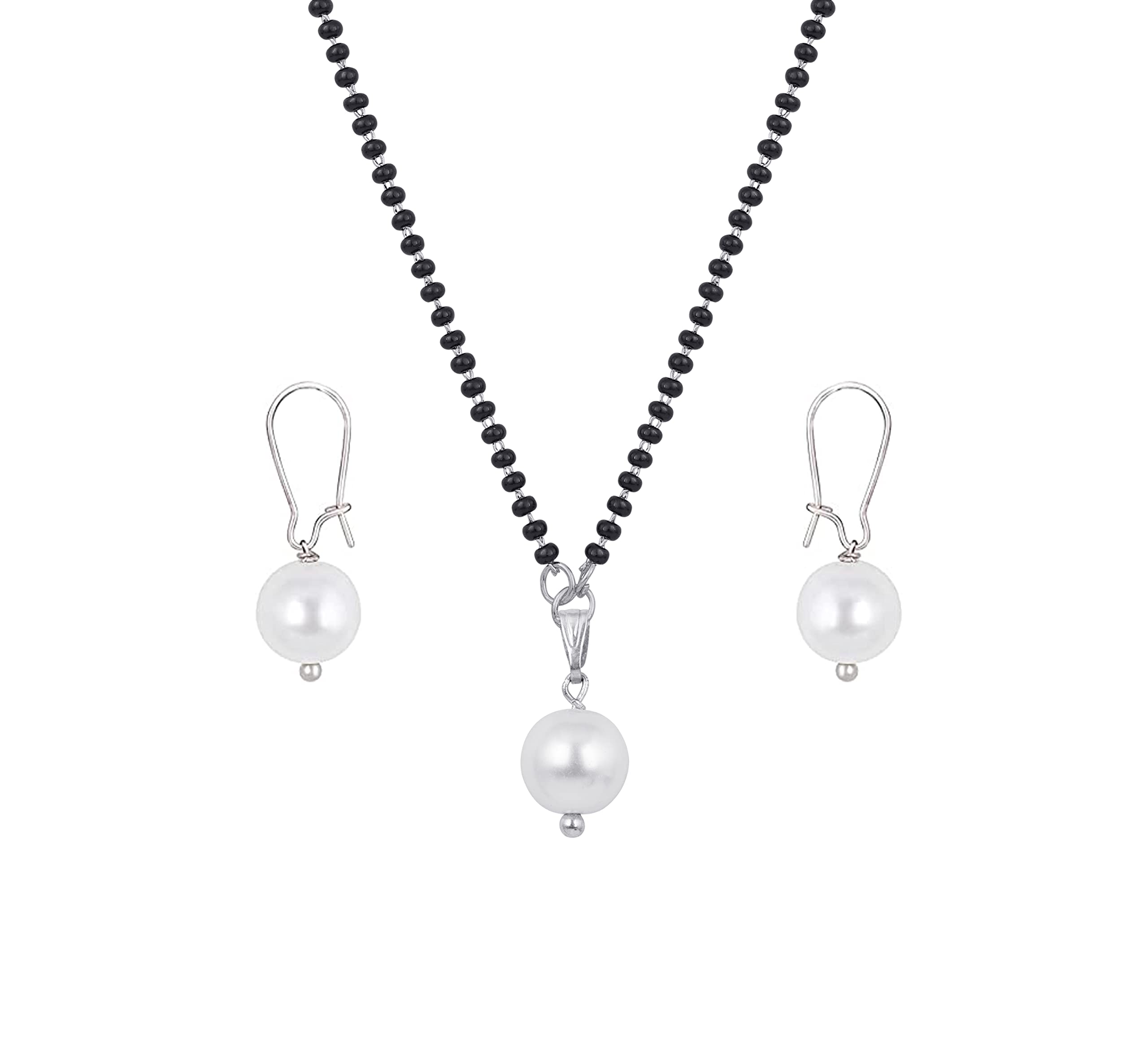 JFL - Jewellery for Less Stylish Silver Plated Pearl pendant with Pearl Earring and Black Beaded Chain Mangalsutra for Women.,Valentine (B0BB6V7DJV) Amazon Price History, Amazon Price Tracker