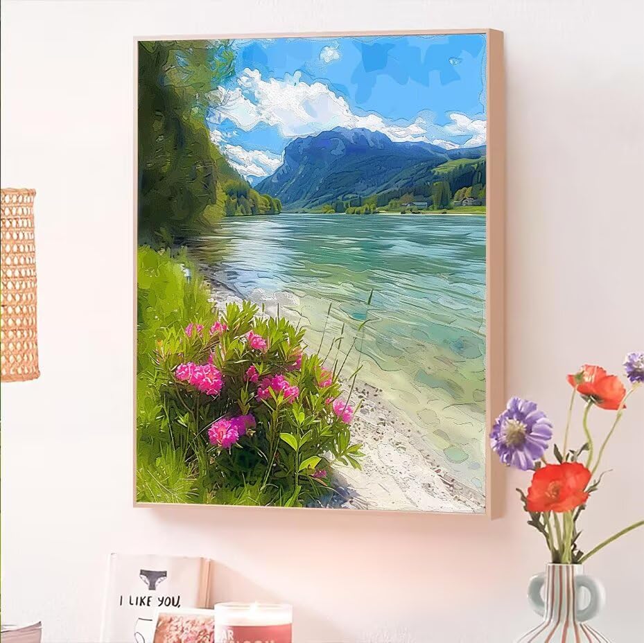 Pintar por Numeros Adultos RíO, Pintar por Numeros Niños, Kit de Pintura al óleo de Lienzo DIY Manualidades Adultos con 3 Pinceles y Pinturas Acrilicos, Decoración de Paredes Flores 20x30cm O-220
