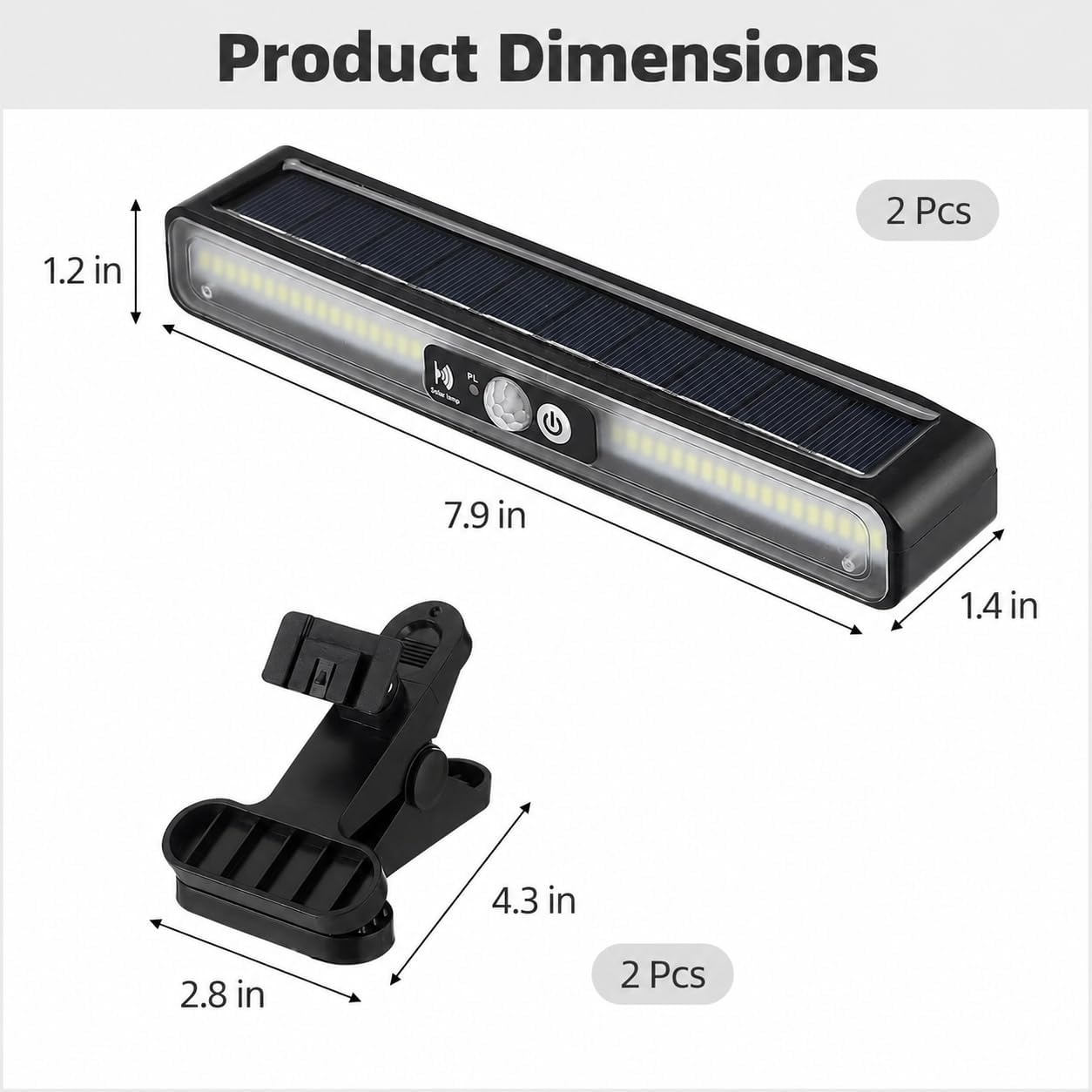 2PCS Clip On Solar Motion Lights Outdoor Waterproof, 36 LED Waterproof Motion Sensor Security Lamp with 3 Lighting Modes, 7.9 x 1.4 x 1.2 in for Garden Pathway Fence Shed Garage Driveway