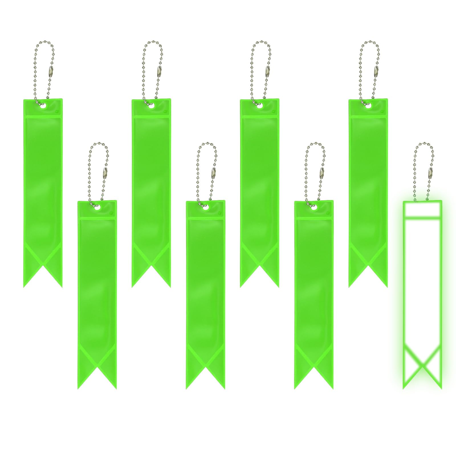PATIKIL 8 Pcs Reflective Keychain, 7.7in Reflective Strips High Visibility Safety Keychain Tags Lanyards Pendants Bright Zipper Pulls Waterproof for Backpack Running Cycling, Light Green