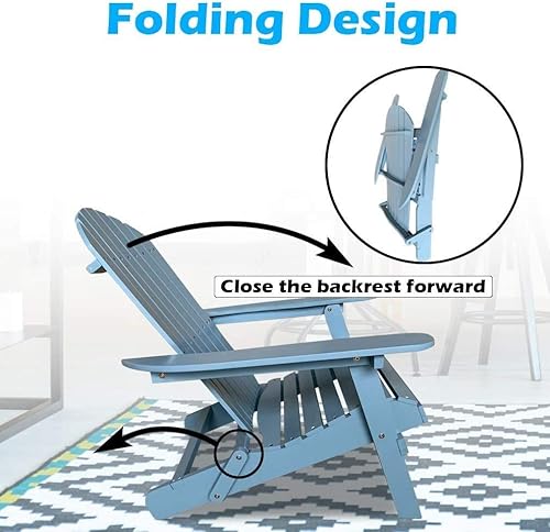 Miniatura 5 de Silla Adirondack plegable, muebles de madera maciza con brazos, sillas de patio de madera maciza resistentes a la intemperie, silla tumbona silla de