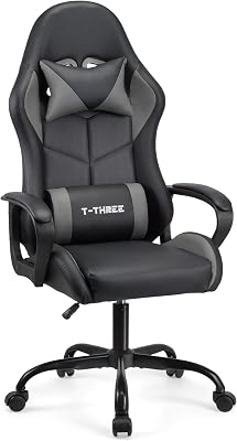 💎 70% MEGA DEAL! T-THREE.High-back ergonomic gaming chair, computer, office, desk chair, swivel seat, racing-style seat with 150kg weight capacity.(Grey)