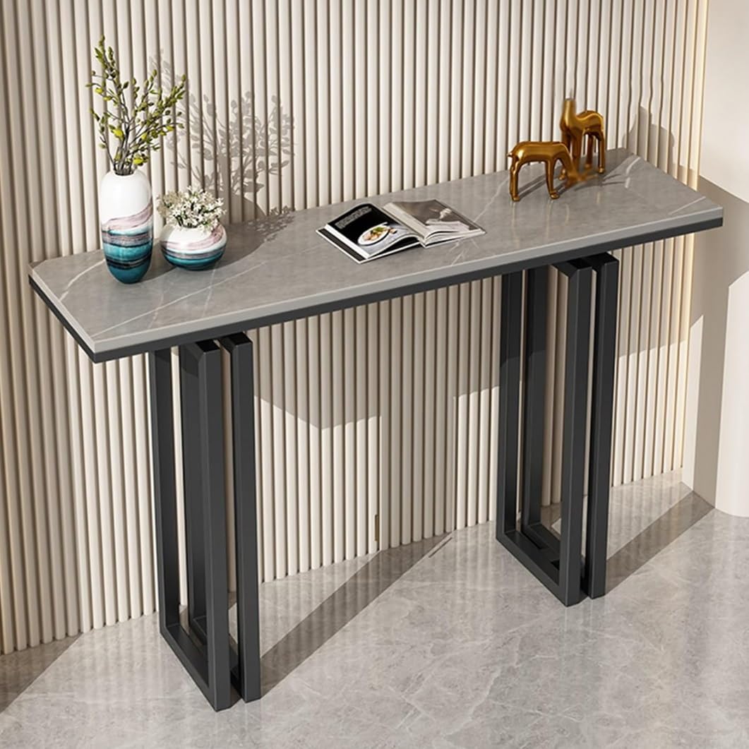 Consola estrecha de 100 cm con base de metal negro para entrada y recibidor moderno