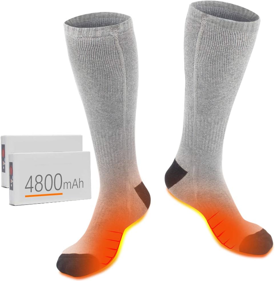 XBUTY Heated Socks for Men/Women - Upgraded Rechargeable Electric Socks with 4800mAh Large Capacity Battery- Up to 16 Hours of Heat, Upgraded Heating Element up to 160℉, 3 Heat Settings, Grey