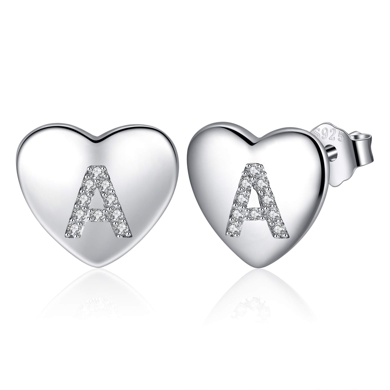 Jrêveinfini Lettera A-Z - Orecchini da donna in argento Sterling 925, con zirconia cubica, orecchini a forma di cuore, per bambine e bambine