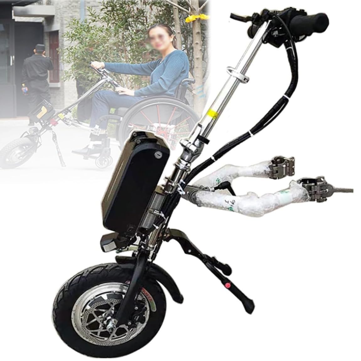 Kit de conversión de accesorios eléctricos para silla de ruedas, luz frontal LED, resistencia de 90 km, ciclo de mano ajustable de 3 velocidades para una mayor movilidad