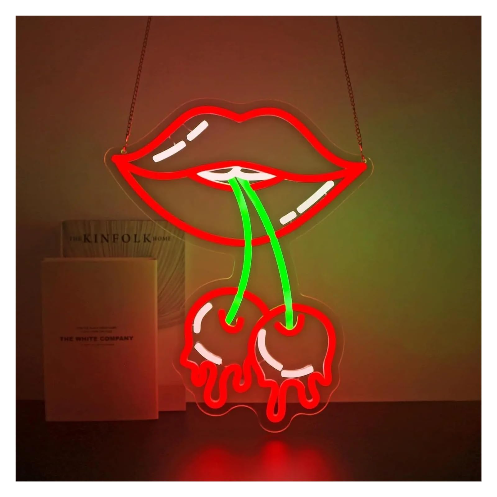 RONGCH Hanging Art Signs Cherry Lips Neon Sign for Gameroom Bedroom Bar Livingroom Birthday Party Wall Decor 45.5x36.5cm