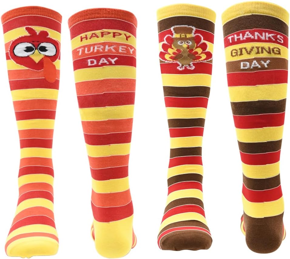 SIANKO 2 Pairs Thanksgiving Turkey KneeHigh Socks Turkey