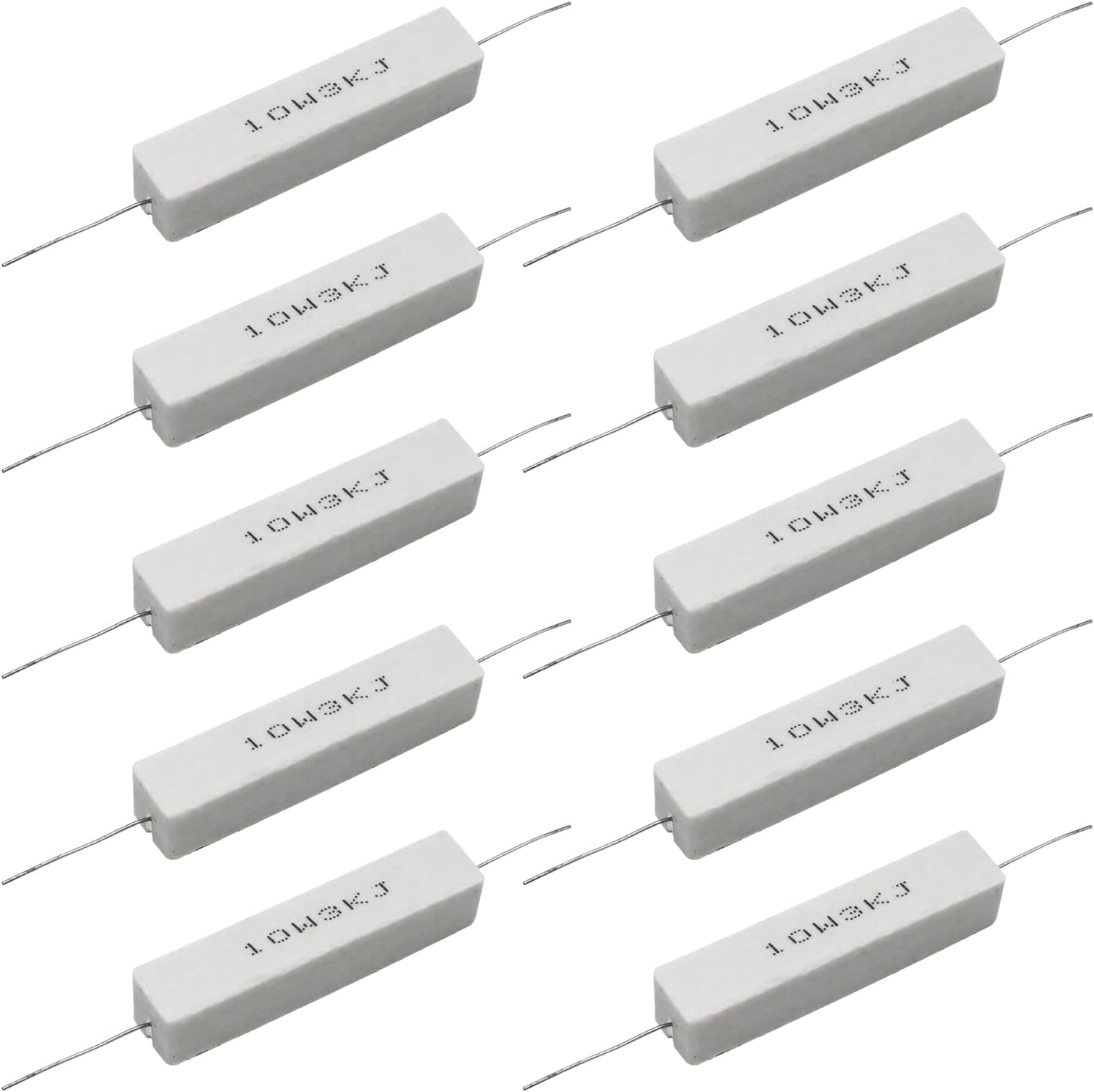 Cement Resistor,10 PCS 10w 3000 Ohm 5% Axial Lead Wire Resistor White Wound Fixed Ceramic Cement Wirewound Cement Power Resistors Flame Heat Moisture Resistance Precharge Horizontal Resistors