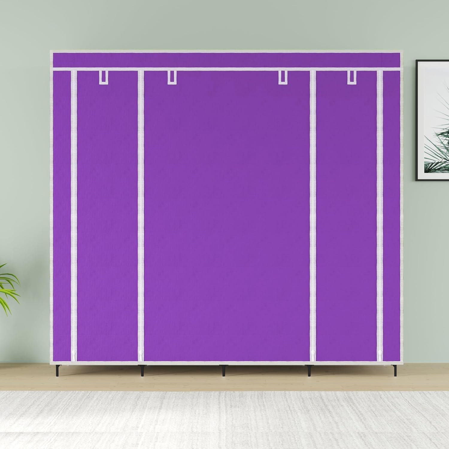 Maison & Cuisine Collapsible Wardrobe Closet for Clothes Almira, 2 Hanging Space, 8 Shelves Non-Woven Fabric 90 GSM (88230) (Purple)