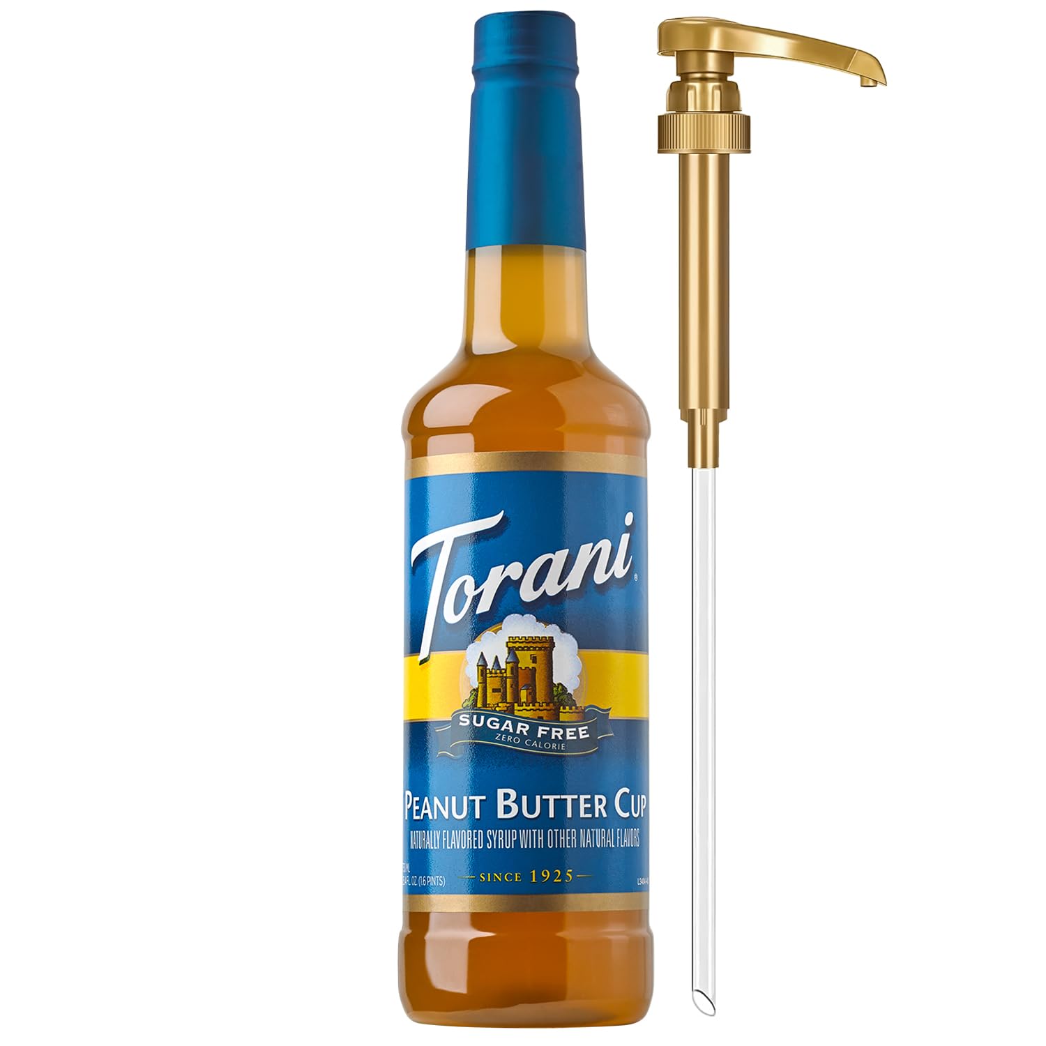 Torani Sugar Free Coffee Syrup, Peanut Butter Cup for Drinks, Zero Calorie, Pump Included, 25.4 Fl Oz