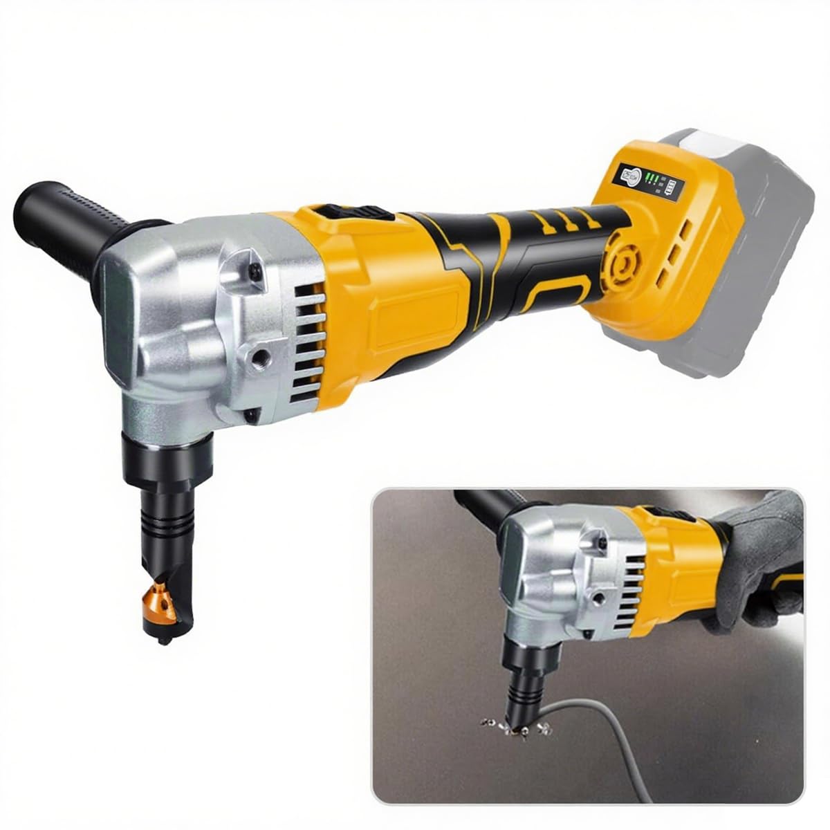 Nibbler de metal inalámbrico compatible con batería DeWalt de 20 V, 3 velocidades ajustables, cabezal giratorio de 360°, tijeras de metal para cortar acero inoxidable, aluminio (sin batería)
