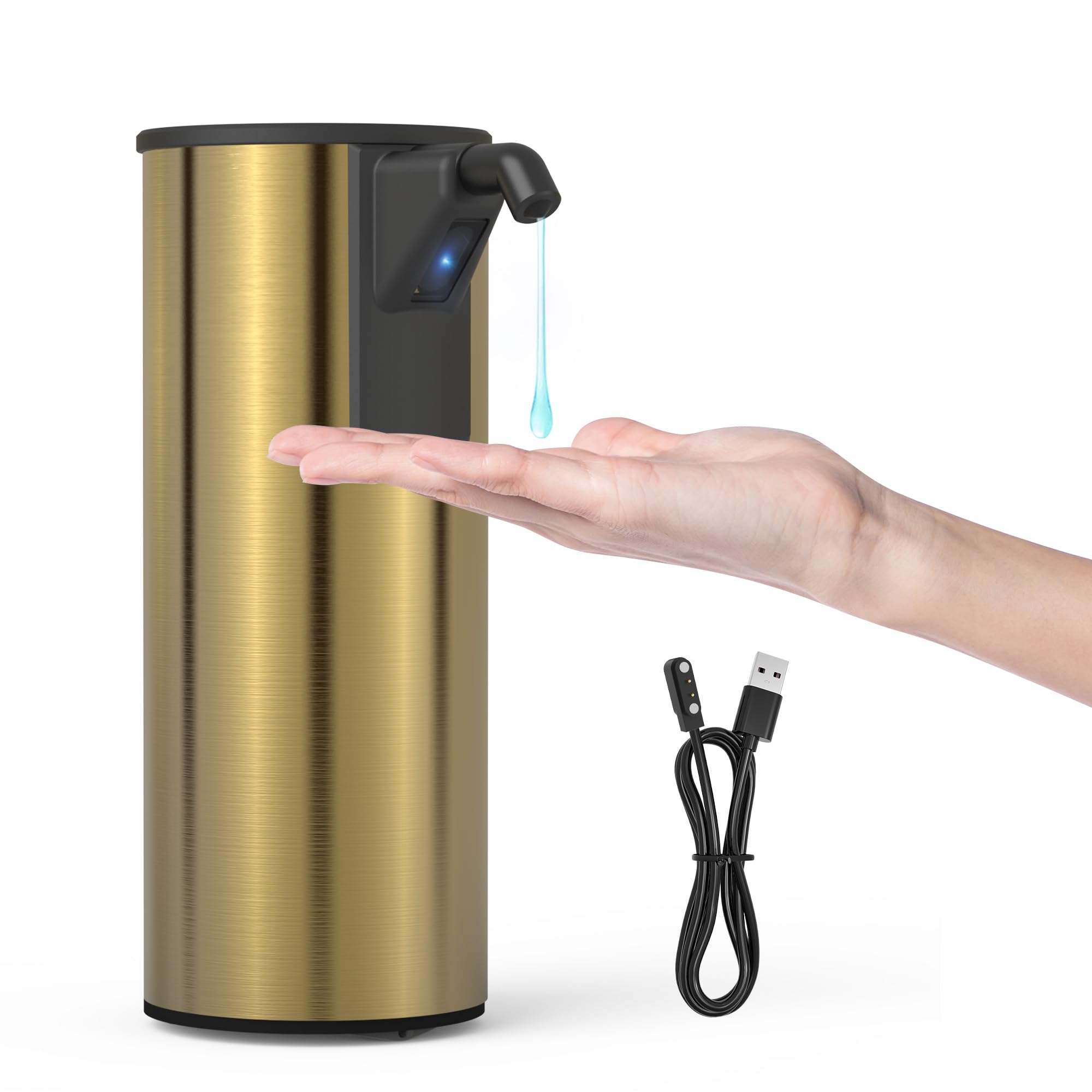 XZUO LIFE Stainless Steel Automatic Soap Dispenser Rechargeable, 4 Adjustable Touchless Sensor Detergent Pump, 350 ml Touchless Electric Hand Soap Dispenser 2011S