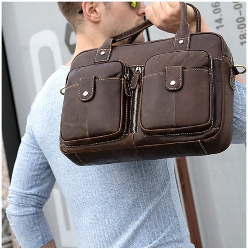 Briefcase Horizontal Inscription Commuter Bag Business Handbag Genuine Leather Man