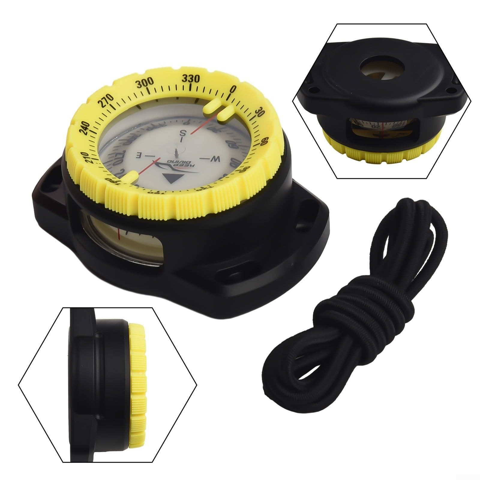 Bussola da 6,2 cm, con supporto da polso, impermeabile fino a 50 m, per sport subacquei (giallo)