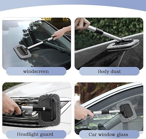 Miniatura 4 de YOECO Herramienta de limpieza de vidrio para parabrisas de automóvil, limpiador de ventanas de automóvil con mango irrompible extensible de largo